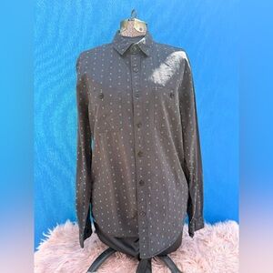 Express Men’s Slim Fit Button Down - Black w/ Teal Geo Pattern - Size Medium